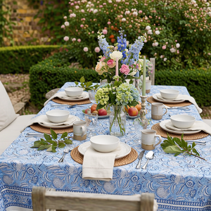 Meadow Song Blue 10 Seater <b>Tablecloth</b> 180x270cm Handcrafted Block Printed 100% Cotton Wedding Dining Home Decor Style - Product Image 4