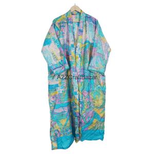 Bata Kimono de Seda Estampada con Parches para Mujer, Cuello en V, Cierre con Cordón, para Primavera/Verano, Ropa de Casa, Bata de Baño, Ropa de Dormir, Vestido de Playa - Product Image 1