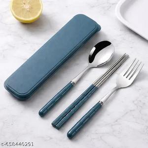 Ensemble de couverts en argent moderne avec poignée bleue couverts élégants pour table à manger fête de mariage et vaisselle de cuisine élégante - Product Image 3