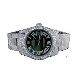 นาฬิกาข้อมือผู้ชาย VVS Diamond ขนาด 25 มม. หน้าปัดสีเขียว ชุบไวท์โกลด์ เงินแท้ 925 ควอตซ์ ดีไซน์หรูหรา ประดับเพชรเต็มเรือน ของขวัญวันเกิดสุดพิเศษ - Product Image 1