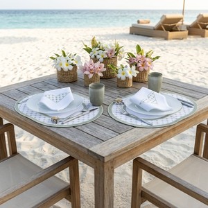 Elegant White Cotton <b>Placemat</b> & Napkin Set with Geometric Floral Embroidery - Luxury Table Linens for Wedding & Holiday Dinners - Product Image 2