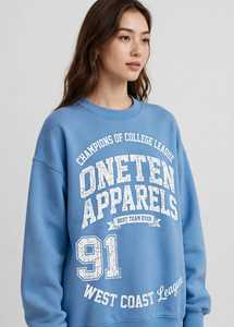 Blue <b>Crew</b> <b>Neck</b> <b>Sweatshirt</b> Women Drop Shoulder Long Sleeve Crack Letter Print Casual Pullover - Product Image 4