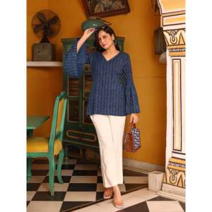 Ensemble coordonné pour femme, bleu Oxford, respirant, manches longues, taille XS - Product Image 1