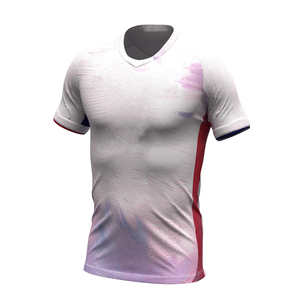 Maillot de sport personnalisé en sublimation pour hommes, blanc et rose, en tissu polyester, col en V, respirant, pour entraînement de volley-ball - Product Image 3