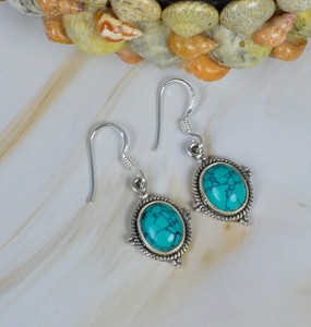 Pendientes de Turquesa Natural al por Mayor, Plata de Ley 925, Hechos a Mano, Redondos, Colgantes, Estilo Boho Vintage, Joyería Fina - Product Image 1