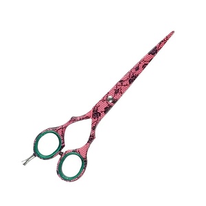 Tijeras de Peluquería Profesionales Duraderas de Acero Inoxidable 4Cr13 con Punta Afilada para Diestros, Mango Largo de Goma, 28 Dientes, Rojas, para Salón S&S - Product Image 5