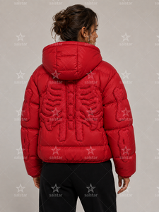 Veste matelassée rouge personnalisée pour homme/femme, veste d'hiver chaude à capuche avec imprimé squelette 3D, vêtements de rue tendance - Product Image 4