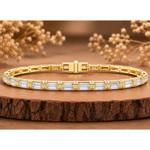 Pulsera de tenis de oro macizo de 14K con diamantes cultivados en laboratorio de corte baguette, cierre de caja y bloqueo de seguridad, DEF VVS, joyería fina para mujer - Product Image 1