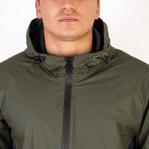Veste coupe-vent à capuche pour homme, couleur olive bleu, blocs de couleur, fermeture éclair sur le devant, style décontracté, pour l'automne - Product Image 5