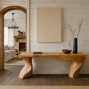 Mesa Consola Moderna de Madera Maciza Hecha a Mano con Curva Natural para Entrada, Sala de Estar, Comedor o Uso en Hoteles - Product Image 2