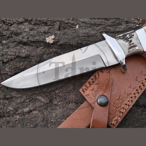 Cuchillo de Caza Premium de Hoja Fija con Mango de Asta de Ciervo, para Uso en Exteriores, con Borde Recto y Funda de Cuero, Regalo para Él, TARJ ENTERPRISES - Product Image 3