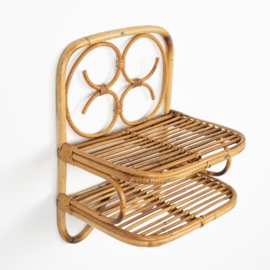 Estantes de mimbre para exhibición, organizador de pared para dormitorio y baño, estantería flotante de dos niveles. - Product Image 6