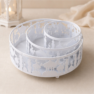 Plateau de service Ramadan en métal blanc ajouré motif château, pour fête islamique musulmane Aïd Moubarak, conteneur de rangement alimentaire décoratif pour table - Product Image 1