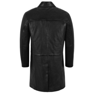 Custom 100% Genuine Napa Leather Long Coat <b>Men's</b> Classic <b>Black</b> Leather <b>Overcoat</b> Premium Winter Leather Jacket OEM ODM Wholesale - Product Image 3