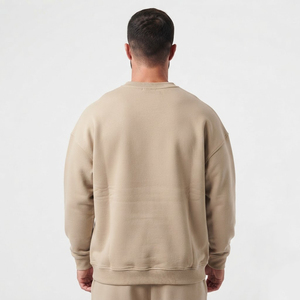Sweat-shirt à col rond pour homme, surdimensionné, avec épaules tombantes, en molleton de coton, pull décontracté, ample, tendance, couleur beige, sweat-shirt pour homme - Product Image 4