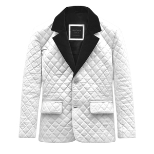 Blazer matelassé blanc pour homme, revers en velours noir, simple boutonnage, coupe ajustée, veste décontractée élégante - Product Image 2