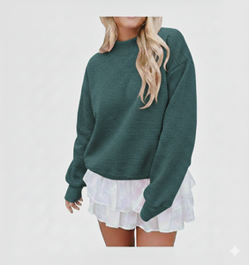 Sweat-shirt décontracté en molleton de coton pour femme, coupe oversize, col montant, manches longues, pull d'hiver et d'automne avec logo sur le devant - Product Image 5