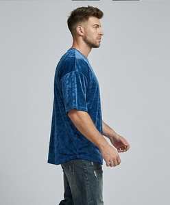 T-shirt en velours personnalisé pour homme, 100 % coton premium, coupe ample et oversize, épaules tombantes, style streetwear, OEM ODM - Product Image 5