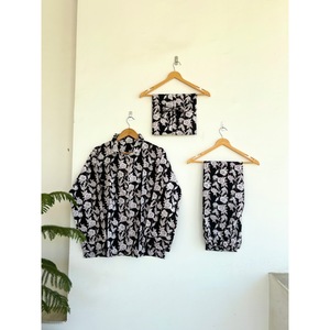 Conjunto de Pijama de Manga Larga con Estampado Floral, Cuello Camisero, Tejido Suave, Informal, 100% Algodón, para Mujer, Primavera, Largo - Product Image 1