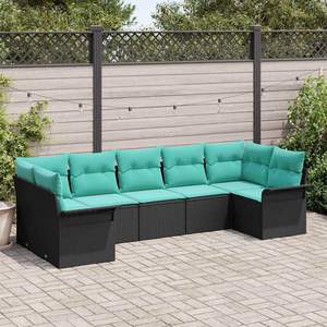 Ensemble de canapé de jardin en polyrotin noir 7 pièces avec coussins, meubles d'extérieur élégants - Product Image 1
