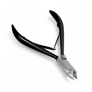 Cortacutículas con mango recubierto de negro, de acero inoxidable de grado profesional, herramienta para remover piel muerta para pedicura - Product Image 4