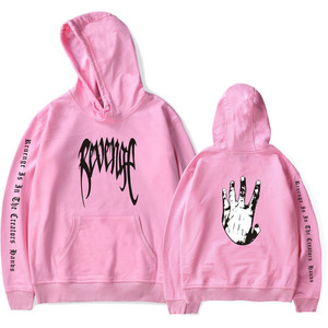 Sudadera con Capucha Rosa Unisex con Estampado de Revenge y Gráfico de Mano, Estilo Urbano, Corte Holgado, para Otoño - Product Image 1