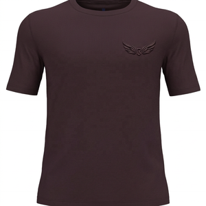 T-shirt en tricot à manches courtes pour homme, couleur brun foncé, col rond, avec logo d'aile en relief, coupe décontractée - Product Image 1