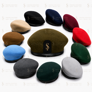 SUPER FORCE Black Striped Breathable 100% Wool <b>Beret</b> Caps for Tactical Outdoor Use with Inner Cloth Lining - Product Image 2