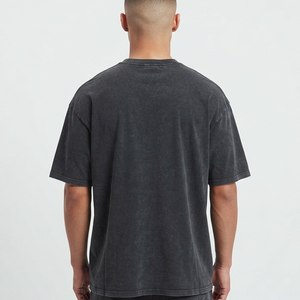 T-shirt en coton noir uni surdimensionné pour homme avec impression de logo personnalisé, manches courtes, col rond, style streetwear décontracté, coupe jersey – Fournisseur - Product Image 3