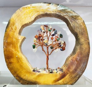 Figurine d'arbre en pierre naturelle, cadre en bois, mascotte en pierre sculptée, Feng Shui, décoration écologique pour la maison, cadeau fabriqué en Chine - Product Image 2