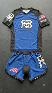 Ensemble T-shirt et short sportif bleu personnalisé OEM 2026 pour homme avec impression par transfert thermique drapeau américain, séchage rapide, idéal pour l'été - Product Image 6