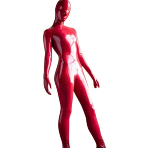 Mono rojo sin mangas de PU para mujer, ajustado, estilo bodycon, para discoteca, color liso, de alta elasticidad, spandex y nailon - Product Image 1