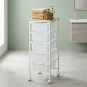 Meuble de rangement moderne pour la maison, tiroir de rangement en plastique à 5 niveaux, 1 étagère en bois, revêtement en poudre, gain de place pour le bureau, le salon - Product Image 1