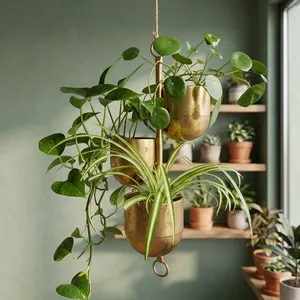 Gold Metal <b>Hanging</b> <b>Planter</b> Trio with Vertical Suspension Design | Modern Multi Tier Flower Pots <b>for</b> <b>Indoor</b> Home Decor Living - Product Image 6