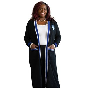 Cardigan long noir Zeta Phi Beta pour femme, broderie lettres grecques, ouvert sur le devant, en maille, décontracté, élégant, coupe premium - Product Image 1