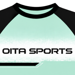 Maillot de sport personnalisé vert menthe et noir à manches courtes raglan, col rond, respirant, pour entraînement athlétique, uniforme d'équipe, performance - Product Image 4
