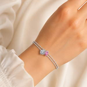 Pulsera Toi Et Moi con Diamante Cultivado en Laboratorio Certificado por IGI |   Cushion & Pink Pear Cut - Joyería Fina de Oro de 14K con Corte de Pera Rosa de Doble Hilera |   Aniversario - Product Image 2