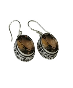 ต่างหูโบโฮ คอมโบ หินสโมคกี้ควอตซ์ รูปหัวใจ ต่างหูแบบห้อย สีเงิน คอมโบสองหิน สง่างาม มีสไตล์ อินเทรนด์ ของขวัญสำหรับทุกเพศ - Product Image 1