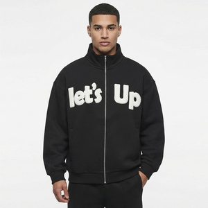 Men Oversize Long Sleeve Track <b>Jacket</b> High Quality Cotton Fleece Chenille Printed <b>Jacket</b> Stand Collar Casual Training <b>Jacket</b> - Product Image 1