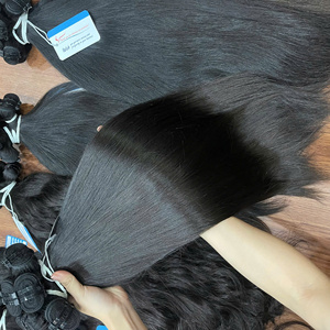 Extensions de cheveux humains vierges vietnamiens de qualité supérieure, lisses, double épaisseur, pointes épaisses, soyeuses et naturellement noires - Product Image 2