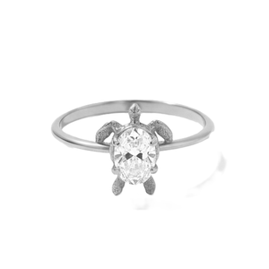 Bague de fiançailles minimaliste en or massif 18 carats avec moissanite taille ovale et diamant de laboratoire, motif tortue tendance, vente en gros - Product Image 3