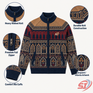 Veste en tricot jacquard personnalisée pour homme en laine/acrylique, avec fermeture éclair intégrale, cardigan côtelé, tricotage de style traditionnel, OEM ODM - Product Image 4