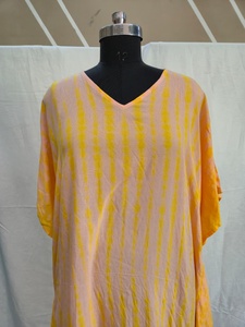 Vestido Kaftán Largo Oversize Tie Dye para Mujer, Corte Holgado, 100% Rayón, Ropa de Resort, Cómodo, Amarillo - Product Image 1