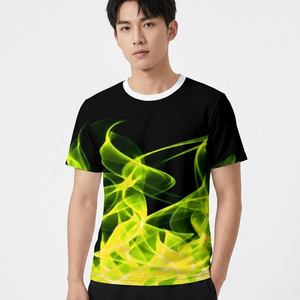 Men's Black Short Sleeve T-<b>Shirt</b> Green Yellow <b>Flame</b> Print Regular Fit O-Neck Knitted Spandex/Polyester Casual Hip Hop Breathable - Product Image 4