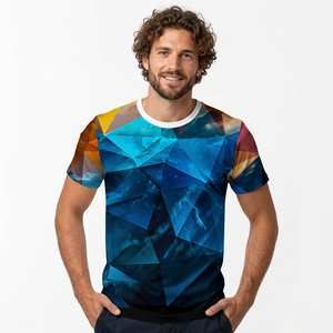 T-shirt en tricot à manches courtes pour homme, motif géométrique, impression numérique, col rond, style formel, 100% polyester, coupe régulière - Product Image 5