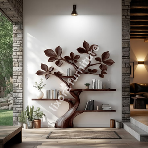 Modern Artistic Tree Shaped Wall Mounted <b>Solid</b> <b>Wood</b> Floating Bookshelf Luxury Decorative Display Rack - Product Image 6