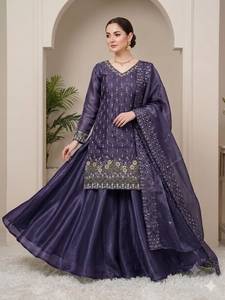 New Collection Kurta Sharara Dupatta Set Frendy Silk With Embroidery Sequence Work and Beads Work Sharara Suit - Product Image 4