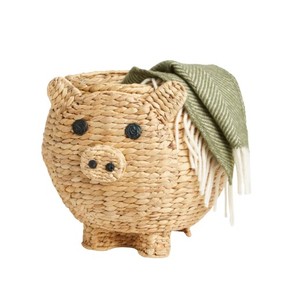 Natural Water Hyacinth Cute Pig Shaped <b>Storage</b> <b>Basket</b> Handmade Woven <b>Toy</b> Organizer Bin for Nursery, Kids Room & Home <b>Storage</b> - Product Image 2