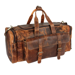 Men's Premium Large Capacity Gym Travel Duffel <b>Bag</b> Custom Brown 100% Genuine Leather Shoulder <b>Bag</b> <b>Overnight</b> Weekender Sports <b>Bag</b> - Product Image 2