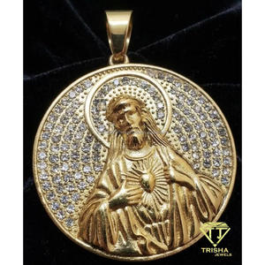 Colgante de Diamante Cultivado en Laboratorio con Sagrado Corazón de Jesús, Plata de Ley 925, Diamante Redondo, Joyería Religiosa - Product Image 3